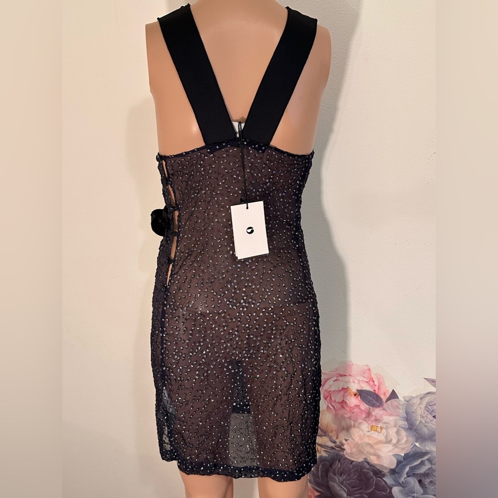 New Coperni Crossover Halter Neck Mini Dress in Dark Navy mesh sheer sparkle - Picture 9 of 10